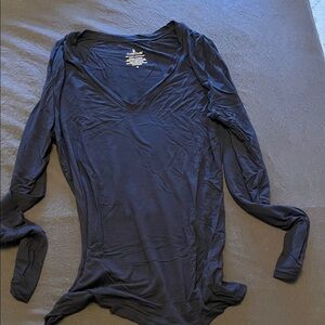 Cuddl Duds Black Long Sleeve V-Neck Tee